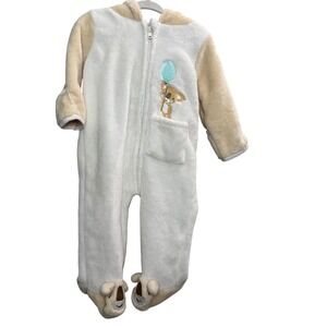 Mick Mack 6-9 Mths Cream Fleece Hooded Bear Footed winter suit Outfit koala zip